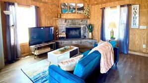 Smart TV, fireplace, table football