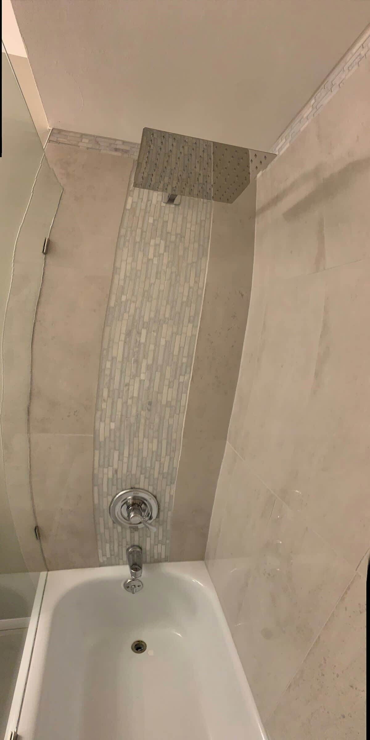 Combined shower/tub, hair dryer