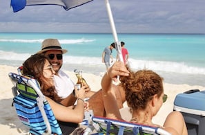 Sun-loungers, beach towels