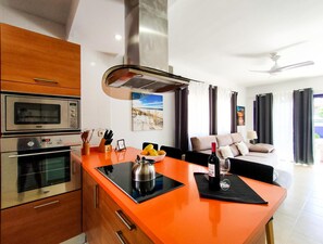 Fridge, microwave, oven, dishwasher