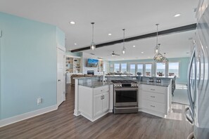 Fridge, microwave, oven, stovetop - "Happily Ever After" Luxury Oceanfront home w/ Private Pool, 10 Bedrooms, 10.5 Baths (Holden Beach)