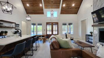 Smart TV, fireplace, video games, books