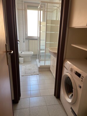 Shower, hair dryer, bidet, toilet paper