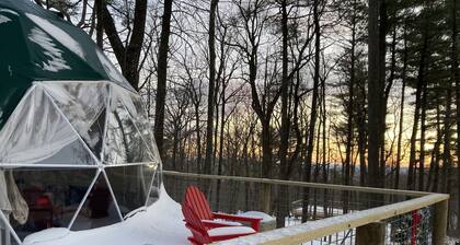 Heated, Seasonal Modern Geo-Dome in woods with heat and AC