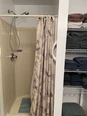 Ensemble baignoire-douche, séchoir à cheveux, serviettes fournies