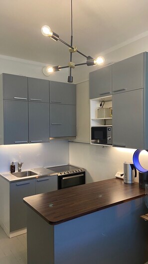 Fridge, microwave, oven, dishwasher
