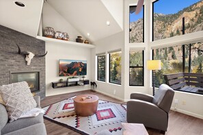 TV, fireplace