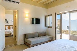 Standard Quadruple Room, 1 Bedroom, Pool View | Living area | 40-inch flat-screen TV with digital channels, TV - Camarades Mykonos (Mykonos)
