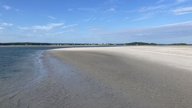 A beach with clear skies and calm waters.