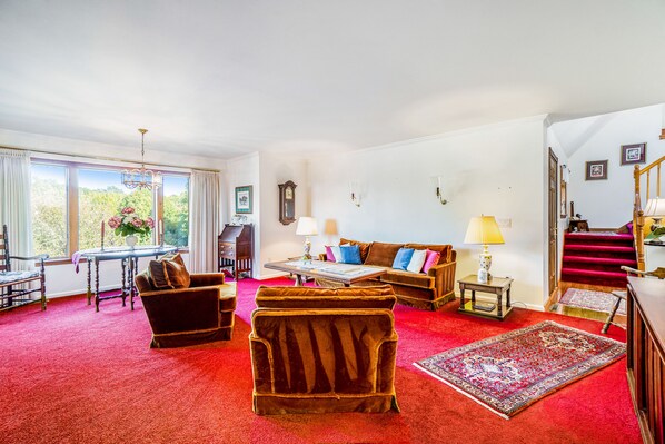 Fernseher, Kamin, DVD-Player, Bücher