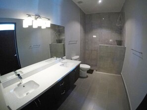 Shower, towels, soap, shampoo