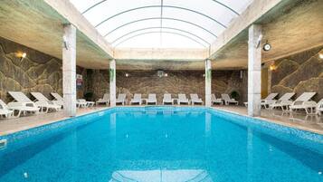 Indoor pool, open 9:00 AM to 8:30 PM, pool umbrellas, sun loungers