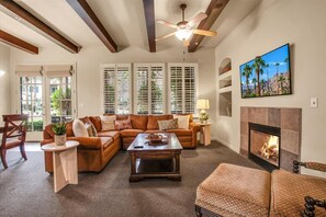 TV, fireplace, offices - Tranquil Villa with Captivating Desert Views #A (La Quinta)