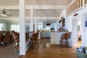 Enjoy meals in this well-equipped kitchen with a central island and dining area.