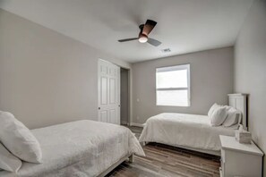 3 bedrooms, desk, iron/ironing board, travel cot