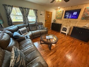 Smart TV, fireplace, video games, table football