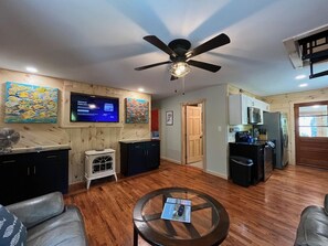 Smart TV, fireplace, video games, foosball