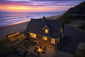 On the beach, sun loungers, beach towels