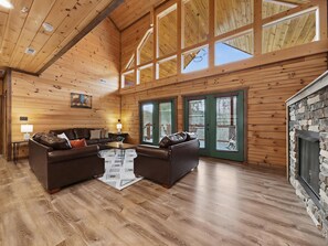 Smart TV, fireplace, video games, DVD player