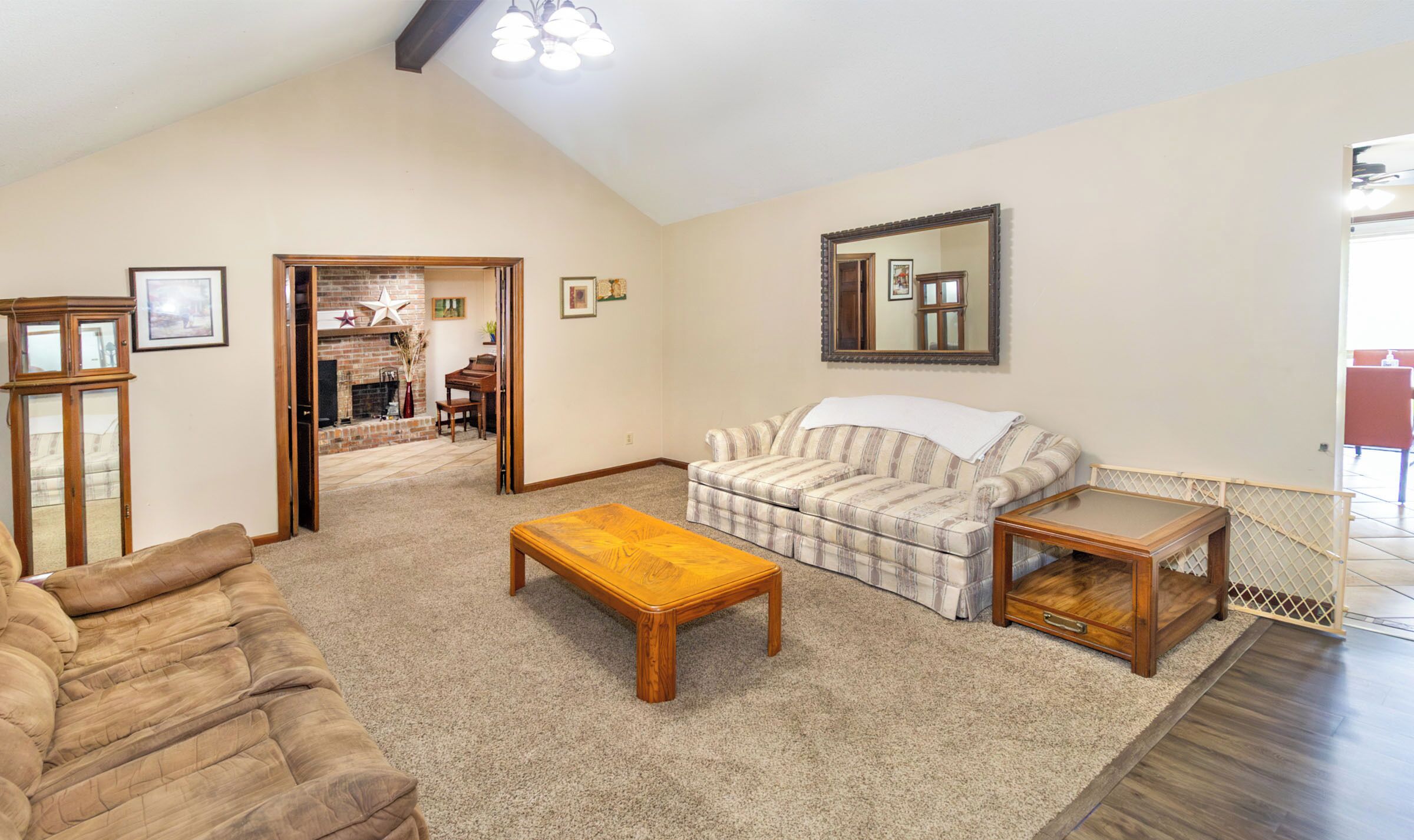 Smart TV, chimenea, reproductor de DVD y libros 