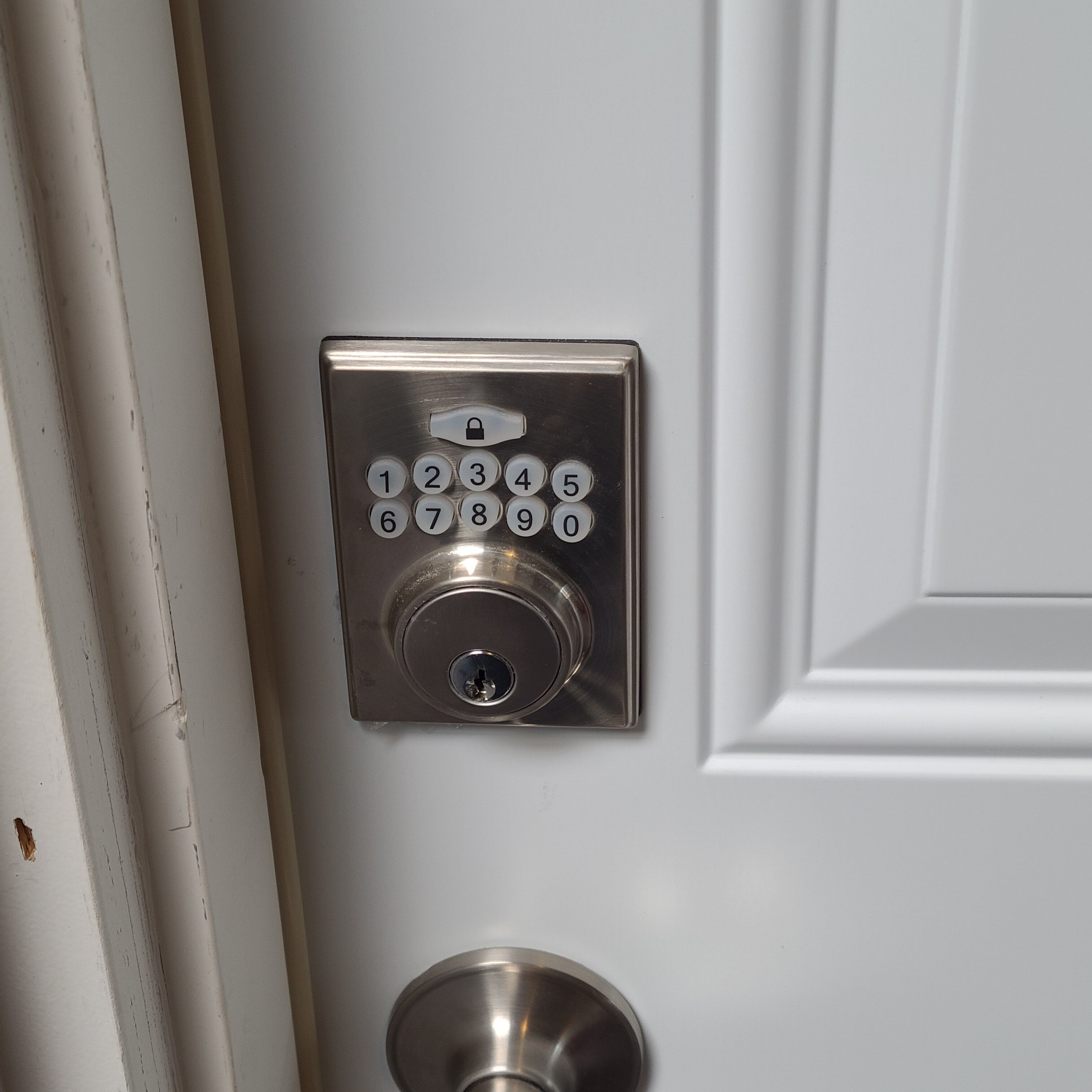 A door with a numeric keypad lock.