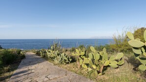 A coastal pathway with cactus plants and a clear view of the sea. - Villa "Water Front Scopello" with Sea View, Private Beach Access, Garden, and Wi-Fi (Scopello)