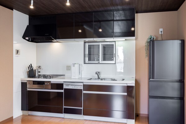 Apartamento City | Cocina privada | Frigorífico grande, microondas, horno y placa de cocina