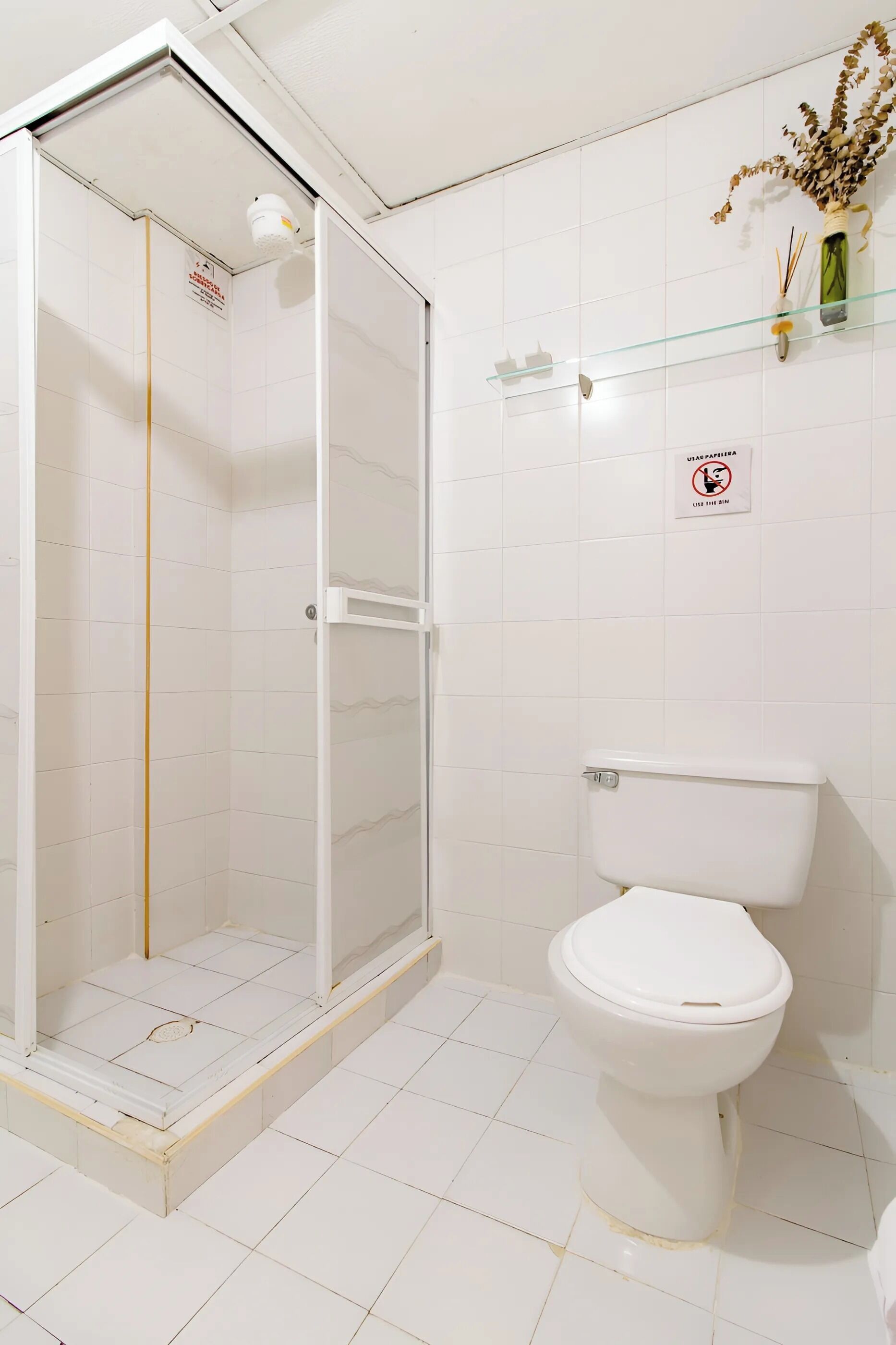Shower, towels, soap, toilet paper