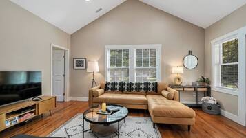 TV connectée, cheminée, lecteur de DVD, table de tennis de table