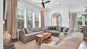 House, Multiple Beds, Balcony, Garden View | Living area | 42-inch flat-screen TV with cable channels