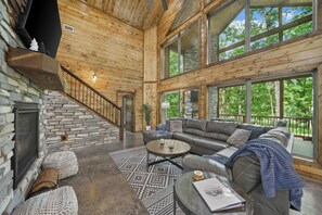 Smart TV, chimenea y libros