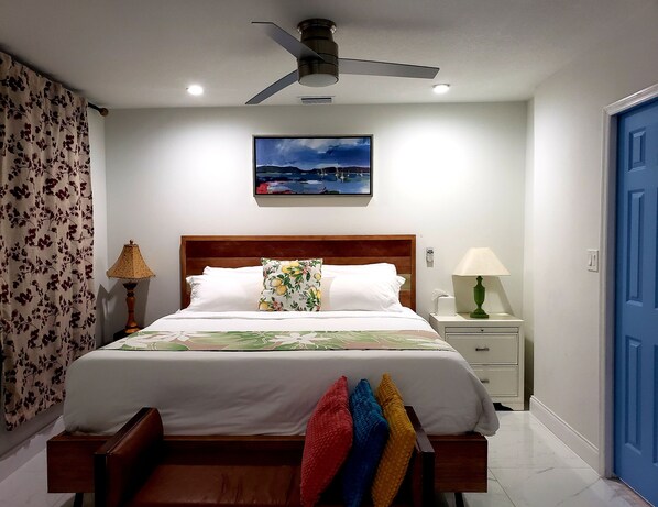 1 bedroom, desk, iron/ironing board, travel cot