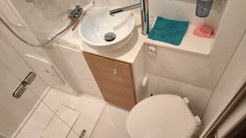 Ducha, secador de pelo, toallas y papel higiénico