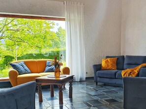 Smart TV, fireplace, table football, ping pong