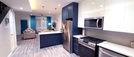 Fridge, microwave, oven, dishwasher