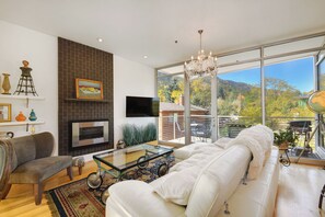 Smart TV, fireplace, stereo