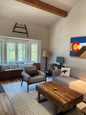 Smart TV, fireplace, video games, foosball