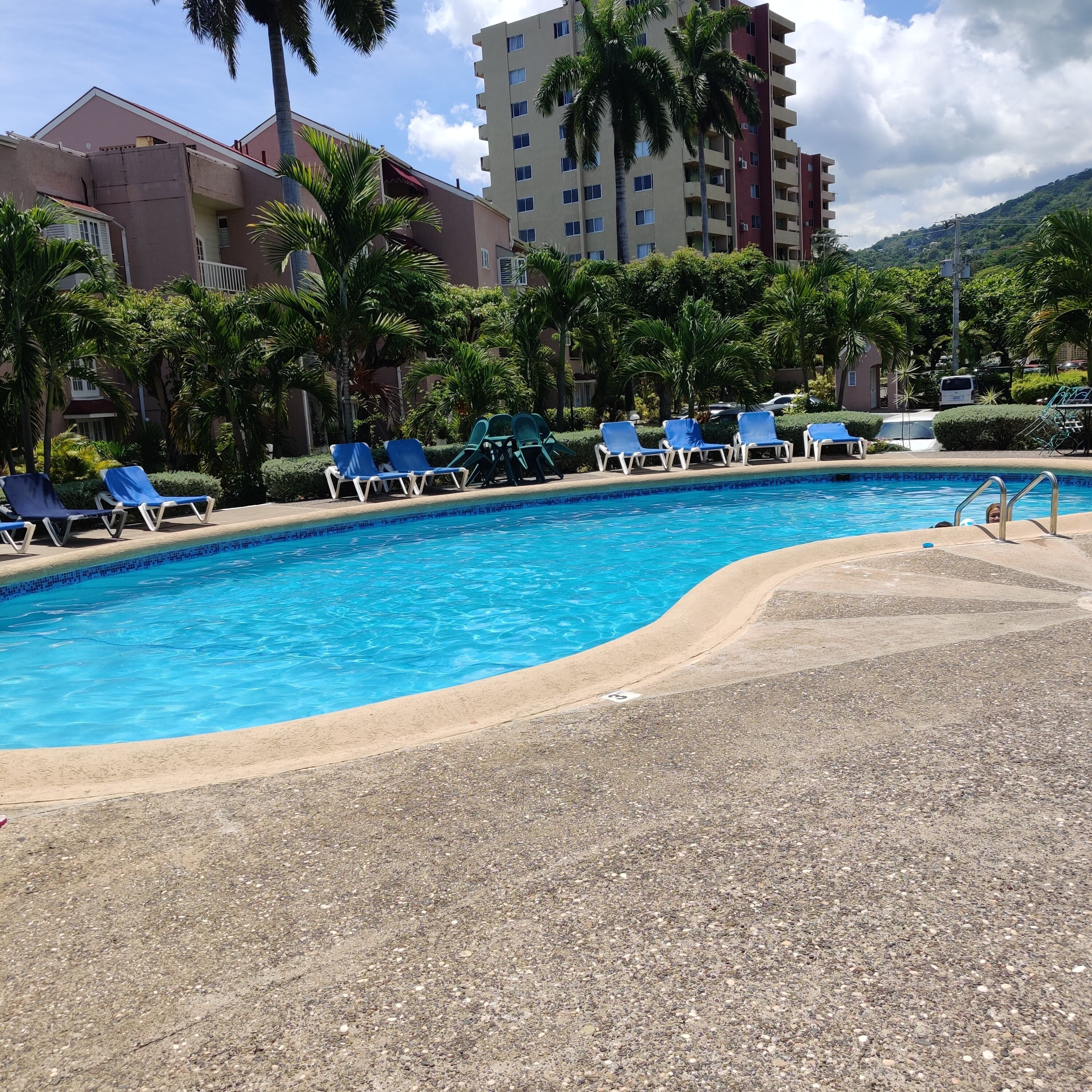 Outdoor pool, pool umbrellas