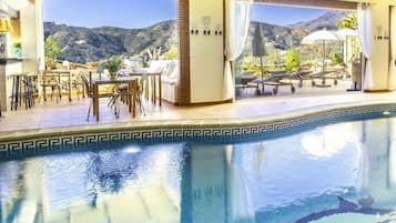 Indoor pool, outdoor pool, open open 24 hours a day, pool umbrellas