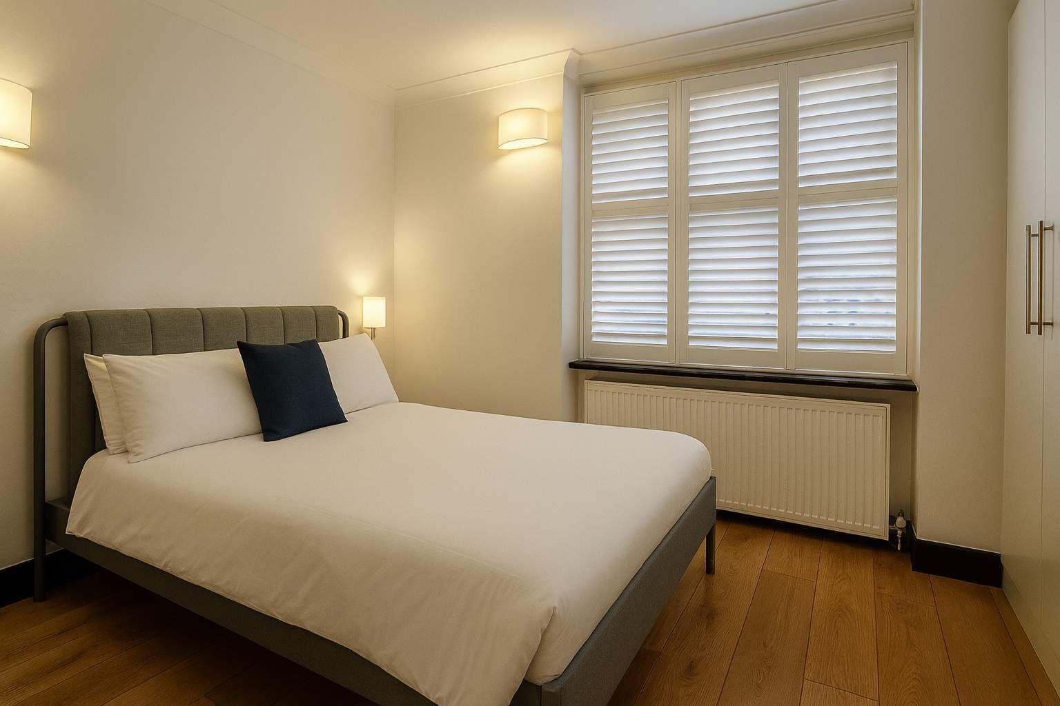 1 bedroom, desk, iron/ironing board, travel crib