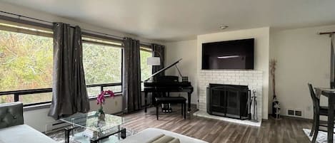 TV, fireplace