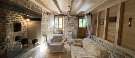 TV, fireplace, DVD player, books