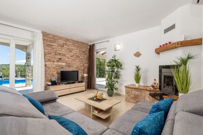 TV, fireplace