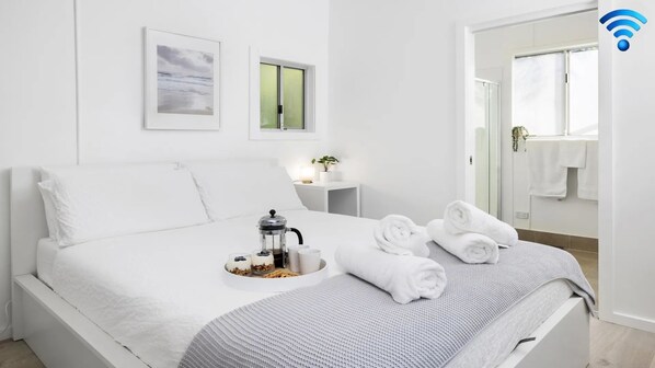 1 bedroom, travel crib, WiFi, bed sheets