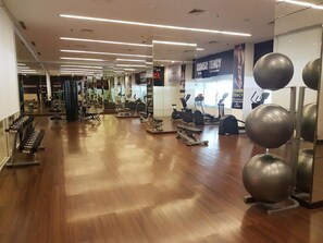 Stay active with our fully equipped gym featuring treadmills, ellipticals, and free weights.