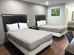 Habitación básica doble | Espacio para trabajar con un portátil y tabla de planchar con plancha