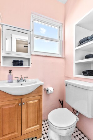 Shower, towels, toilet paper