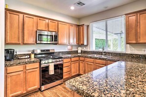 Fridge, microwave, oven, dishwasher