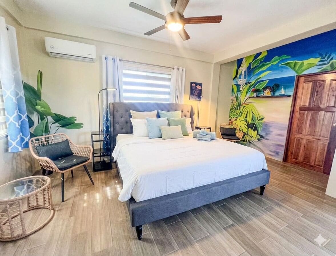 Sunrise King Suite 360 degree views of island from roof top | Memory foam beds, in-room safe, individually decorated