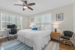 4 bedrooms, desk, iron/ironing board, travel crib